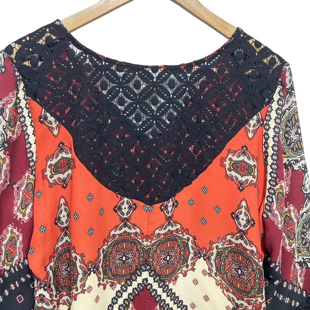 Fig and Flower Womens Boho Chic Shift Dress L Multicolor Crochet Lace Paisley - Picture 5 of 10